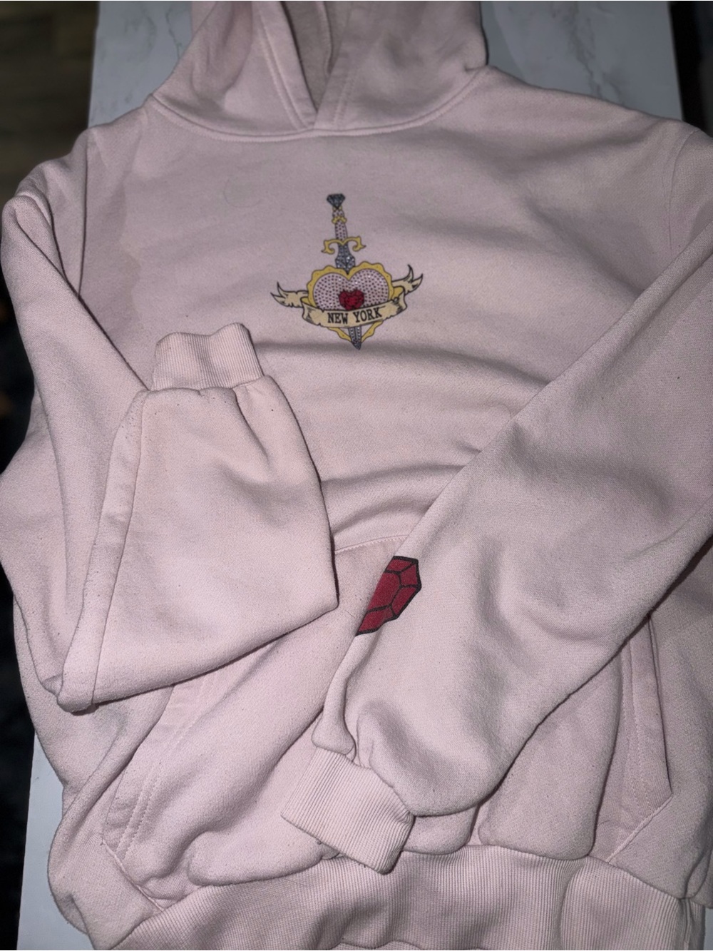 Soft Pink Teddy Hoodie Jacket with Embroidered Heart Motif